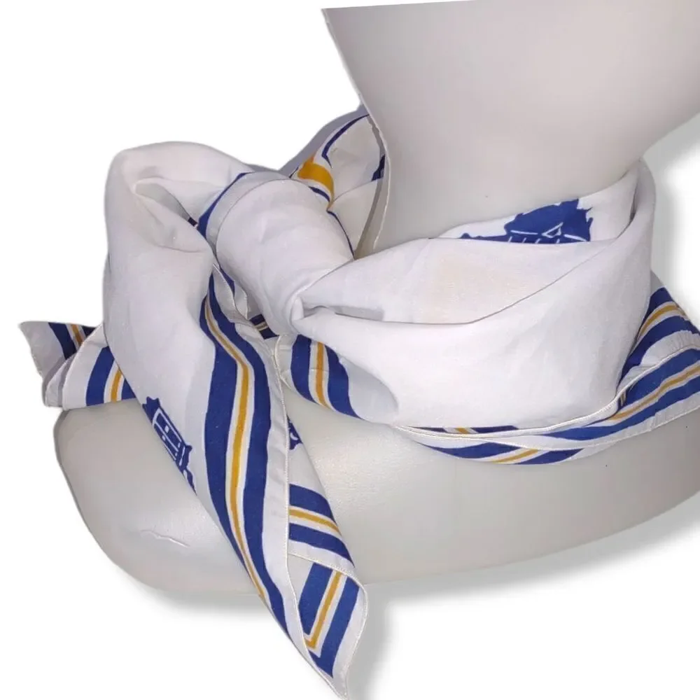 Wm. Chelsea Ltd. White Scarf Wrap‎ Square Blue Stamford Stamford Blue Gold